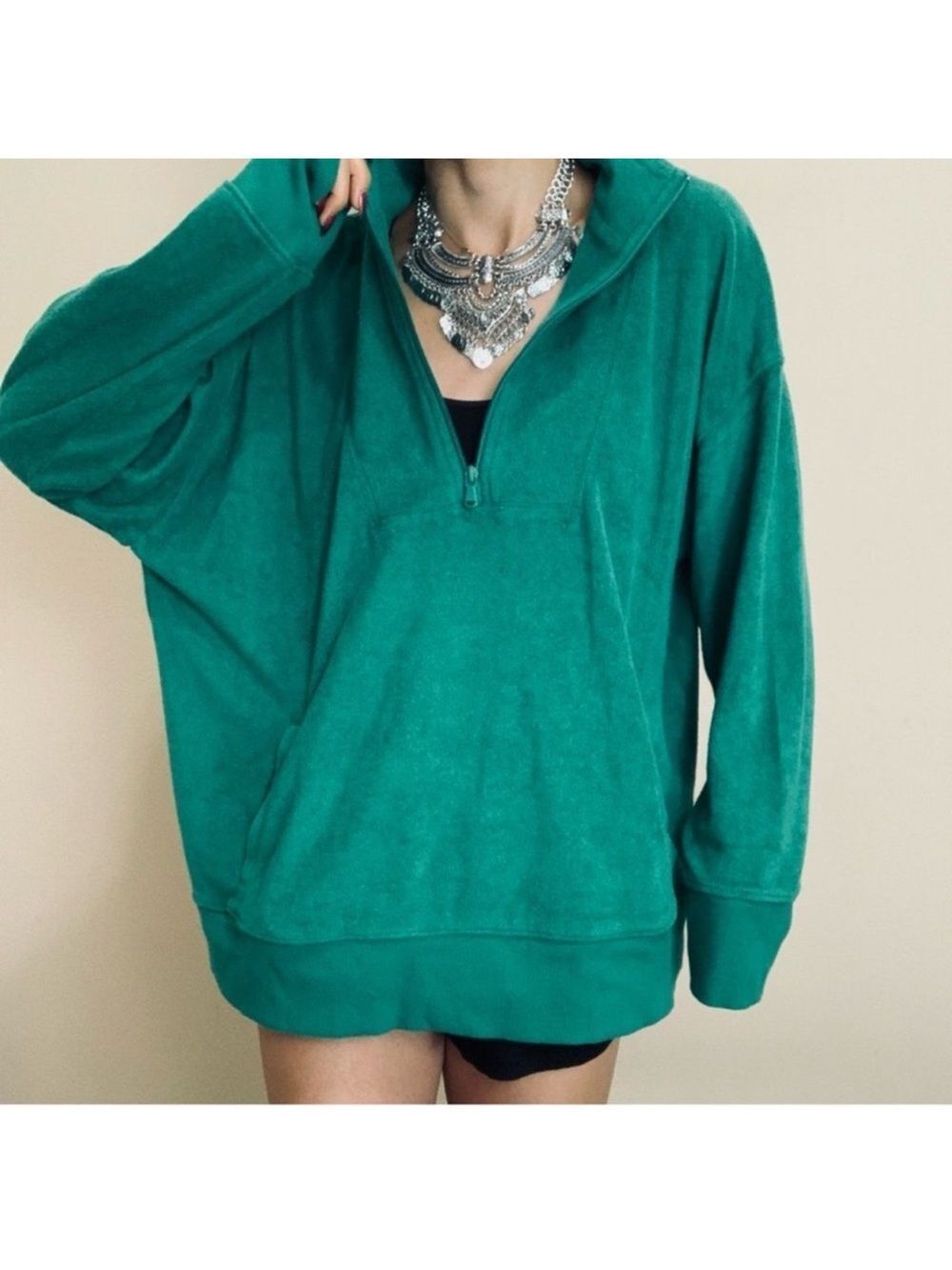 OFFLINE S Hunter Winter Greene Terrycloth Cotton Quarter Zip Pullover w/Pockets - Picture 1 of 16